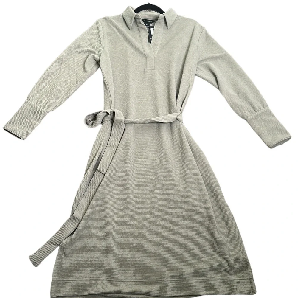 Club Monaco sage green midi dress tie belt side slits size small p - Picture 2 of 9